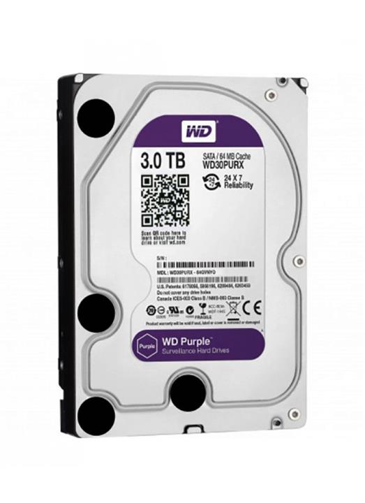 هارددیسک اینترنال وسترن دیجیتال سری Purple مدل WD30PURZ ظرفیت 3 ترابایت Western Digital Purple WD30PURZ Internal Hard Disk - 3TB